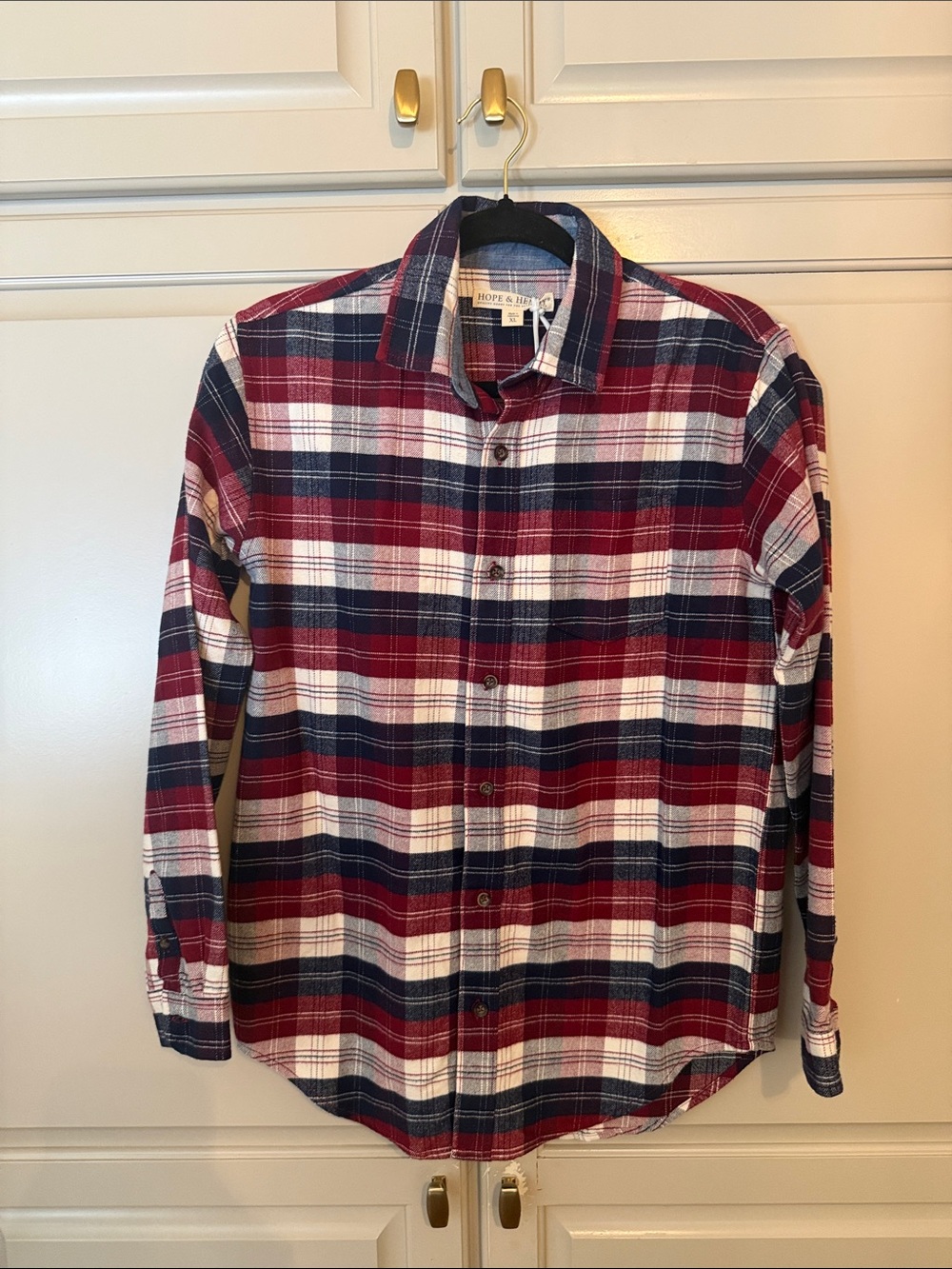 Red Navy Plaid Button-Down Shirt for Boys
